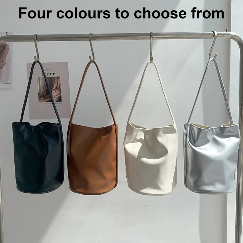 Women Bucket Bag PU Leather Shoulder Bag Trend Handbag Korean Styles Armpit Bag