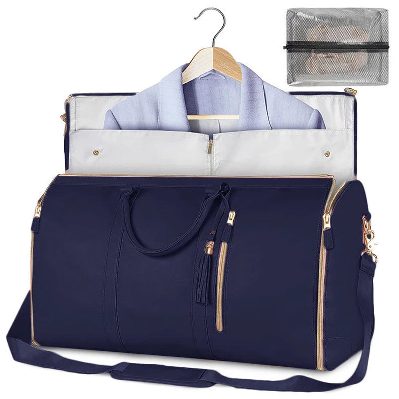 New Design Leather 2 in 1 Convertible Folding Shoes Compartment Luggage Duffle Garment Duffel Bag