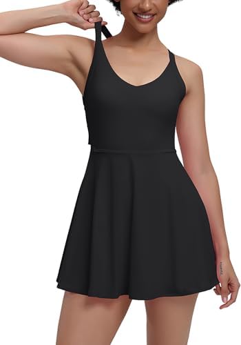 Womens Tennis Workout Dress with Easy Bathroom Shorts Romper