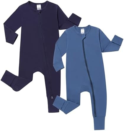 2-Pack Footless LongShort Sleeve Baby Romper with Zipper