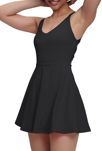 Womens Tennis Workout Dress with Easy Bathroom Shorts Romper