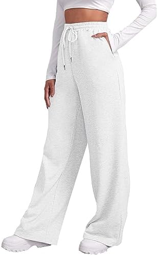 Comfortable Cozy Fleece Womens Wide Leg Jogger Pants with Drawstring Waistband