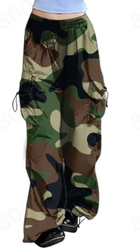 Premium Womens Camo Cargo Pants Wide-Leg High-Rise Denim with Cargo Pockets