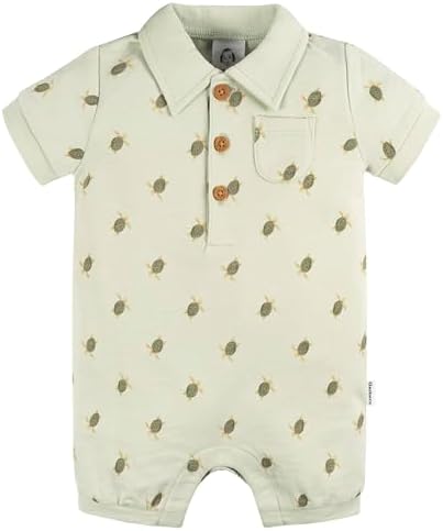 Gerber Baby Boys Cotton Polo Romper with Turtle Print