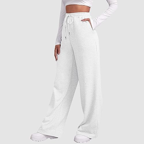 Comfortable Cozy Fleece Womens Wide Leg Jogger Pants with Drawstring Waistband