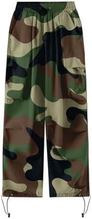 Premium Womens Camo Cargo Pants Wide-Leg High-Rise Denim with Cargo Pockets