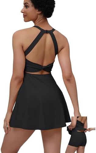Womens Tennis Workout Dress with Easy Bathroom Shorts Romper