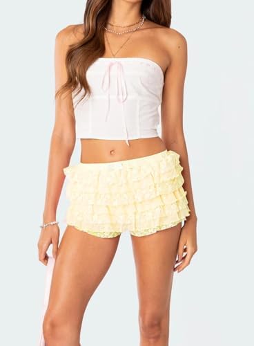 Flinging-Sharp Womens Ruffle Lace Micro Boyshorts
