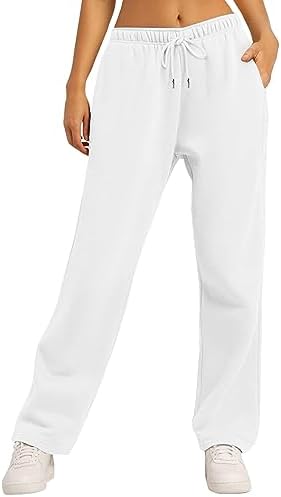 Comfortable Cozy Fleece Womens Wide Leg Jogger Pants with Drawstring Waistband
