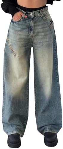 Stylish High-Waisted Wide-Leg Zag sediment Denimjeans