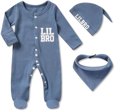 ZOELNIC Baby Romper 3-in-1 Letter Print Romper Hat Bibs