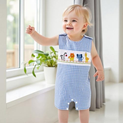 Karuedoo Newborn Baby Boy Summer Plaid Romper Jumpsuit