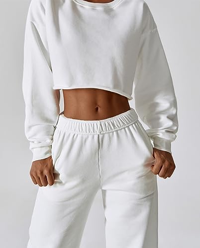 Warm Comfy Womens Fleece Lined Wide Leg Sweatpants