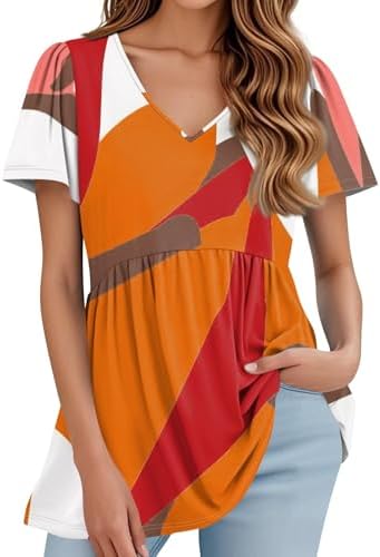 Womens V-Neck Pleated Peplum Tunic