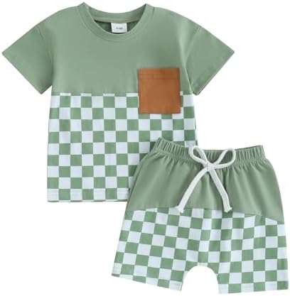 Trendy Checkerboard Summer Set Soft Breathable Elastic Waistband for Baby Boys