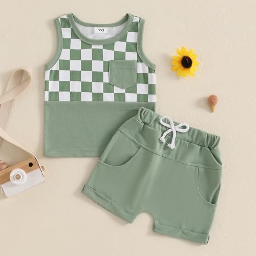 Canis Summer Comfort Set for Toddlers Trendy Checkerboard Tank Shorts