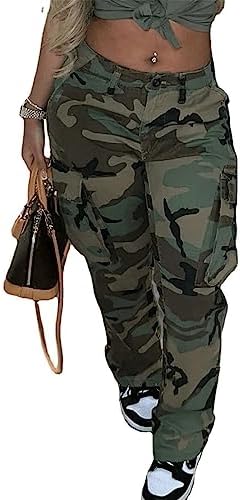 Vakakest Womens Camo Cargo Pants Jogger Trousers