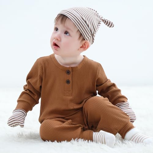 Ruliby Baby Bodysuit Romper Set for Boys Girls 0-12 Months
