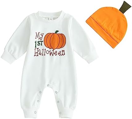 Happy Halloween romper hat set for newborns