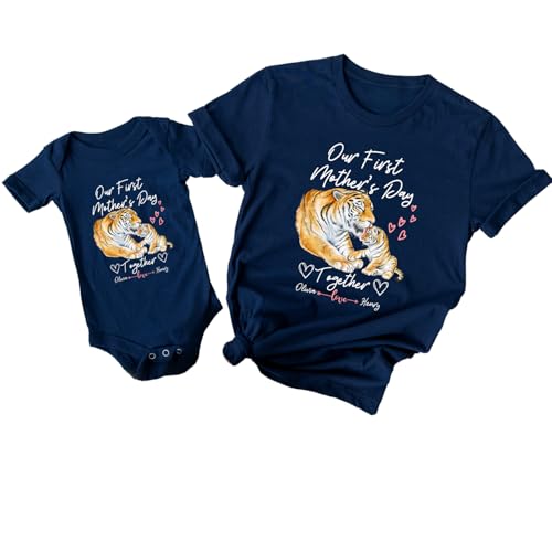 Personalized Mothers Day Tiger Onesies with Mom T-Shirt Set by Handmade