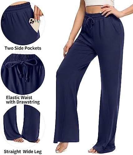 OLIKEME High Waisted Wide Leg Workout Pants with Pockets