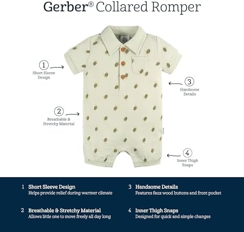 Gerber Baby Boys Cotton Polo Romper with Turtle Print