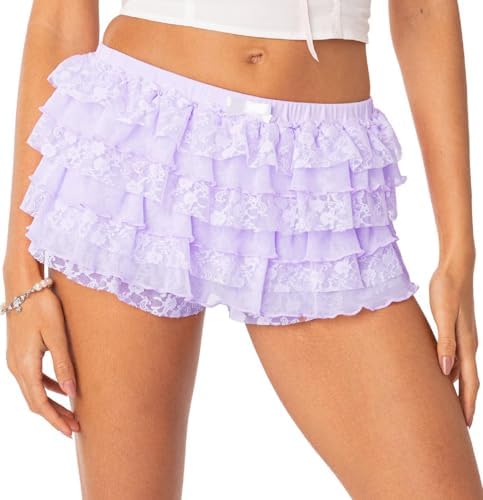 Womens Smooth Ruffle Low-Waisted Lace Boyshorts