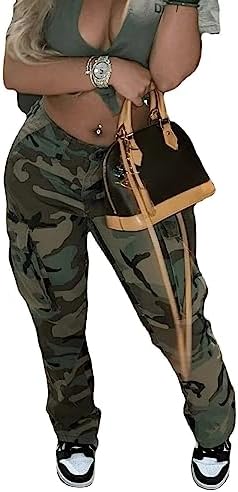 Vakakest Womens Camo Cargo Pants Jogger Trousers
