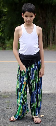 RaanPahMuang Thai Fisherman Boys Girls Loose Yoga Pirate Harem Unisex Wrap Pants