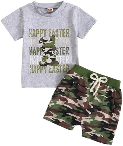 Emmababy Baby Boys Easter Outfit Camouflage Shorts Set