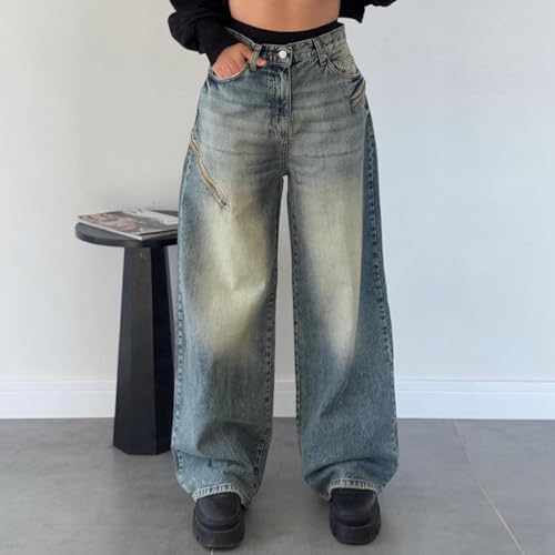 Stylish High-Waisted Wide-Leg Zag sediment Denimjeans