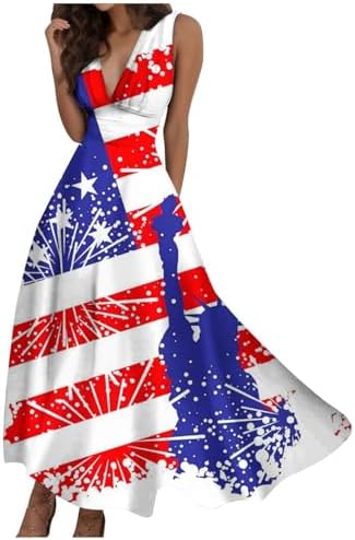 Red White Blue Dress for Women Patriotic Flag Casual