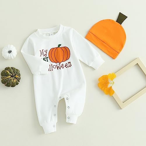 Happy Halloween romper hat set for newborns