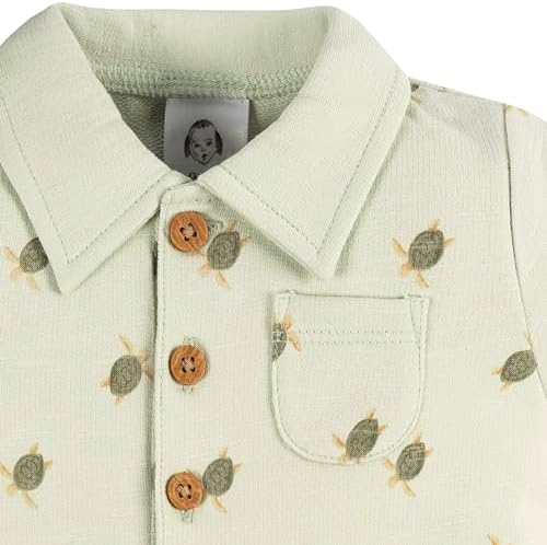 Gerber Baby Boys Cotton Polo Romper with Turtle Print