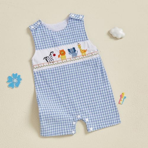 Karuedoo Newborn Baby Boy Summer Plaid Romper Jumpsuit