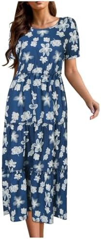 Sfascumop Floral Dress For Women Ruffle Maxi