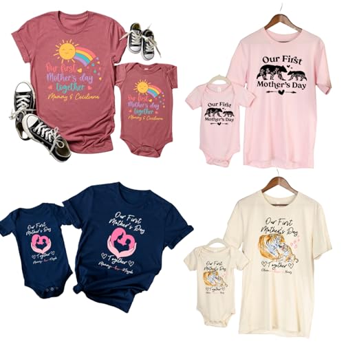 Personalized Mothers Day Tiger Onesies with Mom T-Shirt Set by Handmade