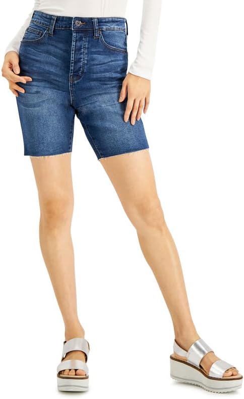 Celebrity Pink Womens Frayed Distressed Bermuda Shorts Navy