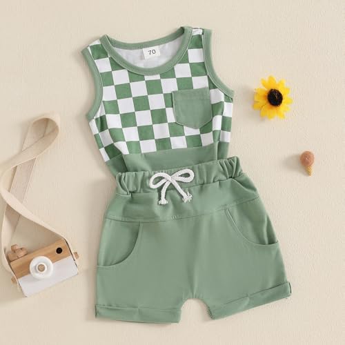 Canis Summer Comfort Set for Toddlers Trendy Checkerboard Tank Shorts