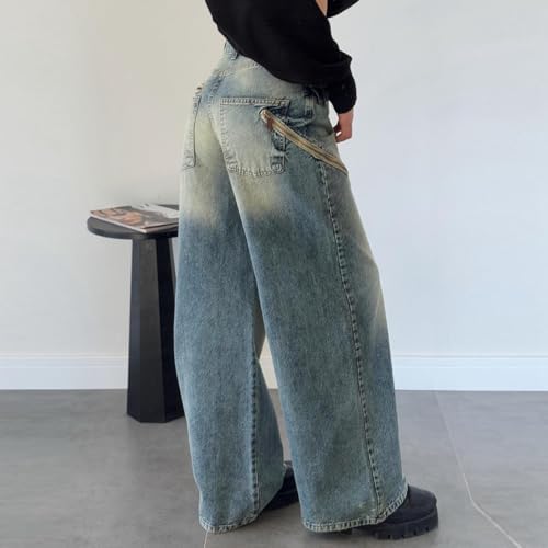 Stylish High-Waisted Wide-Leg Zag sediment Denimjeans