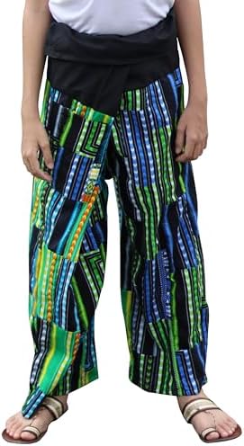 RaanPahMuang Thai Fisherman Boys Girls Loose Yoga Pirate Harem Unisex Wrap Pants