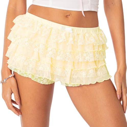 Flinging-Sharp Womens Ruffle Lace Micro Boyshorts