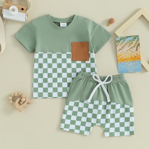 Trendy Checkerboard Summer Set Soft Breathable Elastic Waistband for Baby Boys