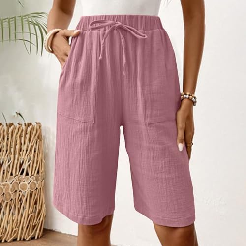 AboutYes Women 2025 Summer High Waist Bermuda Shorts with Pockets