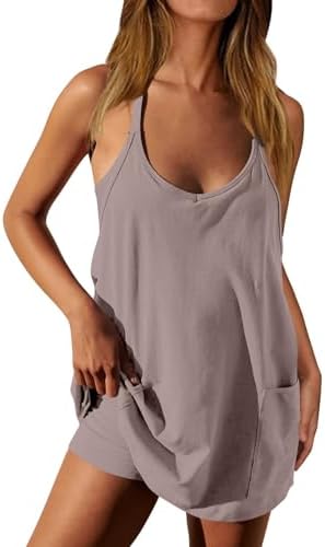Cute Spaghetti Strap Athletic Dress with Pockets