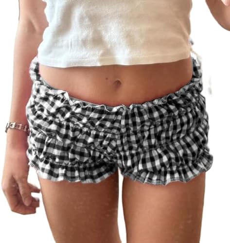 Charming Y2K Gingham Boy Shorts for Women Frilly Cute