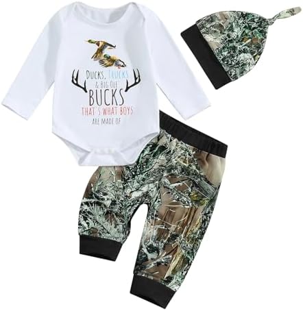 Chloefairy Newborn Baby Boy Hunting Outfit Set with Hat