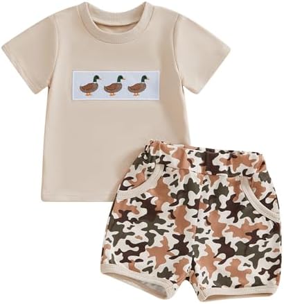 Hunting Baby Boy Outfit Mallard Duck T-Shirt and Plaid Short Set