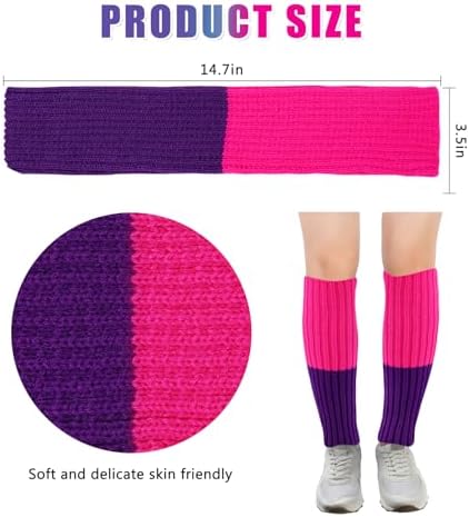 80s Knit Leg Warmer for Women - Neon Pink Green Set