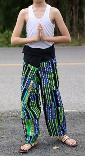 RaanPahMuang Thai Fisherman Boys Girls Loose Yoga Pirate Harem Unisex Wrap Pants